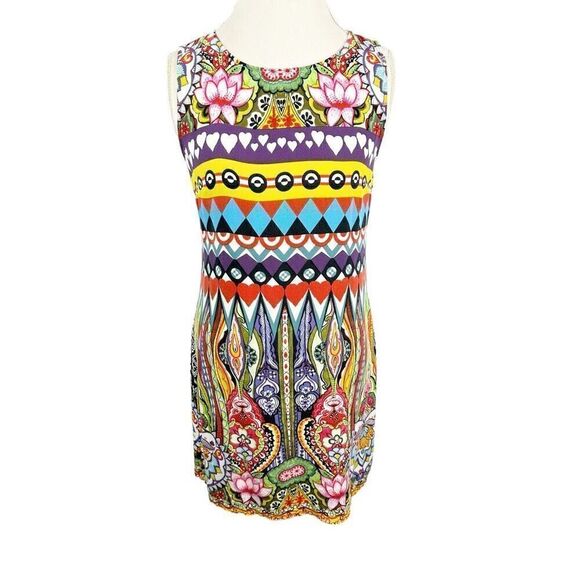 Desigual Sleeveless Dress Floral Geo Boho Print Colorful A-line Size 40 US 8 - Picture 1 of 9